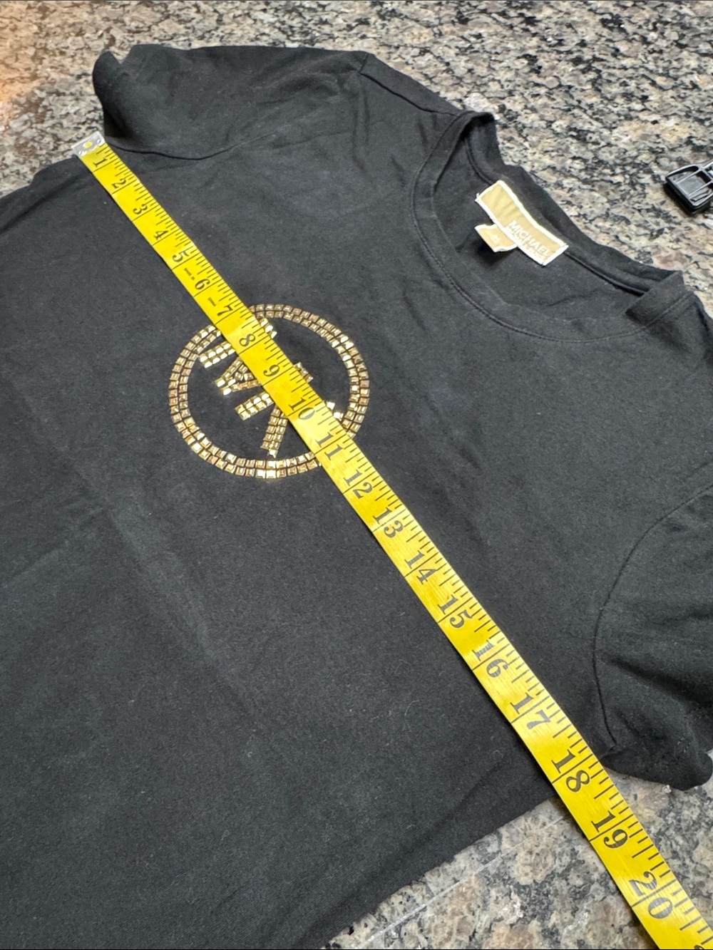 Michael Kors Black Short Sleeve Tee with Gold Studded MK Emblem - Picture 8 of 12